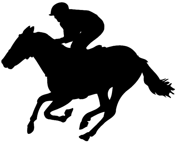 Racing horse and rider silhouette vinyl sticker. Customize on line. Sports 085-1250